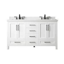 W glacier bay everdean vanity in white with cultured marble vanity top in white flawlessly pairs quality craftsmanship with beauty. Home Decorators Collection Montcastle 60 In W X 22 In D Vanity In White With Cultured Marble Vanity Top In White With White Basins Montcastle 60w The Home Depot