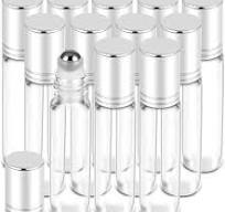 PrettyCare Set of 12, 10 ml Essential Oil Roller Bottles with Stainless Steel Roller Ball - Refillable Leak-proof Empty Thick Clear Glass Roll on ...