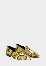 Versace Cornici Print Leather Slippers For Men Us Online Store Cornici Print Leather Slippers Leather Slippers For Men Men S Wedding Shoes Leather Slippers