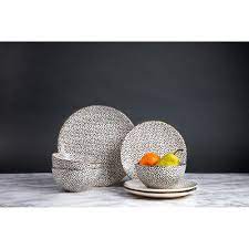 Thyme Table Dinnerware Black White Dot Stoneware 12 Piece Set Walmart Com Black Dinnerware Dinnerware Stoneware