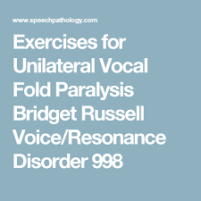 Exercises For Unilateral Vocal Fold Paralysis Bridget Russell Voice Resonance Disorder 998 Voice Therapy Paralysis Vocal