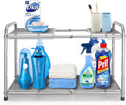 Check spelling or type a new query. Amazon Com Simple Trending 2 Tier Under Sink Expandable Cabinet Shelf Organizer Rack With 8 Removable Panels For Kitchen Bathroom Storage Silver