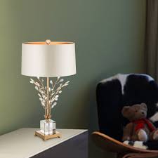 Kmart has table lamps for decorating your home. Leaf Desk Light Modern Clear Crystal 1 Bulb Gold Nightstand Lamp With Fabric Shade Takeluckhome Com