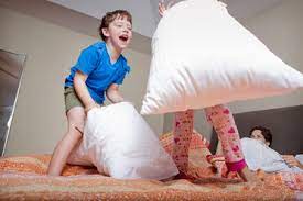 Pillow fight synonyms, pillow fight pronunciation, pillow fight translation, english dictionary definition of pillow fight. Low Angle View Of Kids Playing Pillow Fight Cavf05444 Cavan Images Westend61