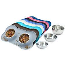Y yhy dog bowl mat, 24 large dog bowl mat, silicone pet food mat, waterproof dog cat mat for food and water, washable pet feeding mat for dog and cat, non slip backing, raised edges to stop spill. Vivaglory Dog Bowls With Non Spill Skid Resistant Silicone Mat Stainless Steel Dog Water Food Bowl 850ml Each Grey Dogly