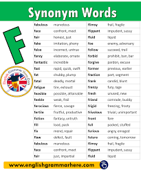 Synonym Words With F In English Fabulous Marvelous Face Confront Meet Fair Honest Just Fake Imitation English Vocabulary Words Opposite Words English Words