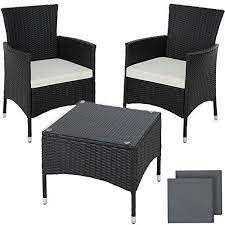 tectake resine tressee set de jardin 2 chaises et petite table a plateau en verre chassis robuste en acier diverses couleu pletenaya mebel rotanga mebel