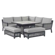Relax by the warmth of an inviting fire on a cool summer night or crisp fall evening. Bramblecrest Portofino Modular Sofa Set With Square Ceramic Top Firepit Table