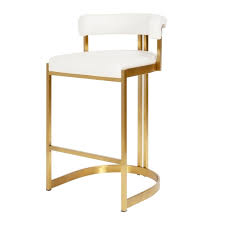 Each set with 2 bar stools Ballantine Bar Stool In White Leather Brass In 2021 Counter Stools Leather Counter Stools Stool