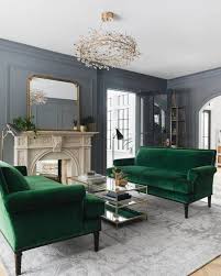 Hunter Green And Gray Transitional Living Rooms Green Interior Design Living Room Paint