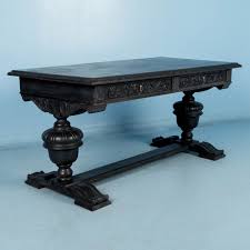 Antique Hand Carved Library Table Desk From Denmark Painted Black Library Table Antique Desks For Sale Antique Table