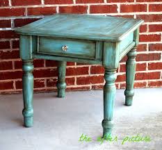 Distressed Turquoise Side Table By Theafterpicture On Etsy 148 00 Turquoise Table Ranch Decor Furniture Makeover Diy