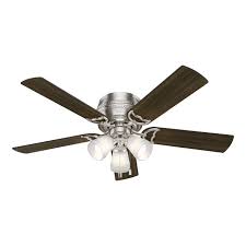 Hunter 52 In Traditional Low Profile Ceiling Fan With 3 Led Lights In Brushed Nickel Certified R Ceiling Fan Brushed Nickel Ceiling Fan Ceiling Fan With Light