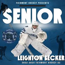 SENIOR SPOTLIGHT! 🎓 #98 Leighton Becker, Goalie Leighton is one of  Fairmont's first hockey players, playing
