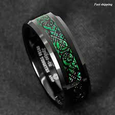 Black And Gold Carbon Fiber Details About 8mm Tungsten Ring Black Celtic Dragon Green Carbon Fiber Atop Mens Wedding Band In 2020 Black Tungsten Rings Celtic Wedding Rings Rings For Men