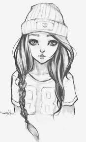 Black And White Sketch Artists Black And White Sketch How To Draw A Girl Face Long Black Braided Hair Beanie On Head Hipster Drawings Cool Drawings Cool Easy Drawings