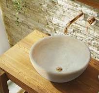 Beige Travertine Natural Stone Above Vanity Vessel Sink Honed and Filled  (D)16" (H)6"