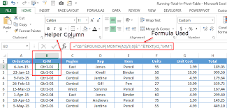 how to add a running total column in a pivot table in excel