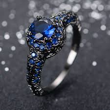 Womens Black And Blue Wedding Rings Cz 6mm Blue Gems Sapphire Band Ring Size 6 10 10kt Black Gold Filled Engagement Emerald Engagement Ring Set Emerald Engagement Ring Gemstone Engagement Rings
