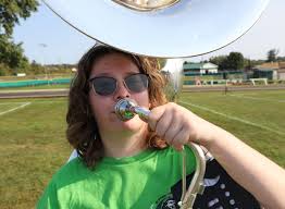 🗓️ Today, we celebrate the SRU Marching Pride Sousaphone Section for  International Tuba Day! 🎶 Make sure to show our Sousaphone Section some  love! 💚 • • • • • #gorock #slipperyrock #weride #sousaphone #tuba #lowbrass