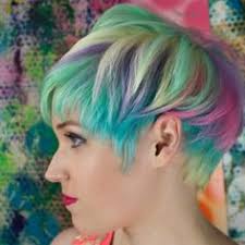 Short black hair with bright highlights. Short Bright Color