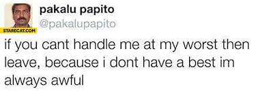 Make a meme make a gif make a chart make a demotivational flip through images. If You Can T Handle Me At My Worst Then Leave Because I Don T Have A Best I M Always Awful Pakalu Papito Starecat Com