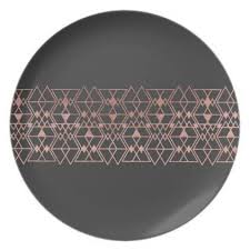 Black And Gold Dinner Plates Modern Rose Gold Black Tribal Geometric Triangles Dinner Plate Zazzle Com Tribal Geometric Geometric Triangle Geometric