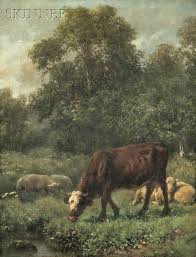 Juliette Peyrol Bonheur French 1830 1891 Pastoral Scene With Grazing Cow And Sheep Cow Art Bull Art Art Appreciation