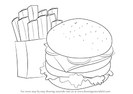 Learn How To Draw Hamburger And Fries Snacks Step By Step Drawing Tutorials learn how to draw hamburger and fries