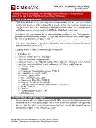 Cimb bank makes no warranties as to the status of this link or information contained in the website you are about to access. Cimb Product Disclosure Sheet Upsave Account 03252019 Pdf Identity Document Fee