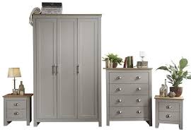 Lancaster 4 Piece Set Grey Bedroom Set Three Door Wardrobe Pair Of Bedside Tables