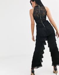 Opulence England Synthetic Premium Party Sheer Sequin Fringe Jumpsuit In Black Lyst