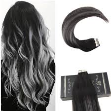 Black And Silver Hair Color Balayage Tape Hair Extensions Black Silver Humanhairextensins Tapeinhair Humanhair Silverhair Black Hair Extensions Tape In Hair Extensions Ombre Hair Color