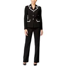 Le Suit Womens Textured Contrast Trim Pant Suit Size 10 Black White Womens Suits Business Suits For Women Pantsuit