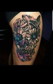Black And White Sugar Skull Thigh Tattoo Skull Tattoo Skull Thigh Tattoos Sunflower Tattoo Thigh Sunflower Tattoo Sleeve