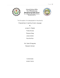 Doc The Perception Of Humss Student In The School S Preparedness In Teaching Korean Language Acknowledgement Jenalyn Cullen Academia Edu