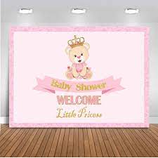 Finish off your shower with a teddy bear trimmed diaper cake like this one from plan the perfect baby shower. Cute Bear Themed Baby Shower Backdrop For Photography Newborn Children Girls Birthday Party Background Pink Little Princess Background Aliexpress