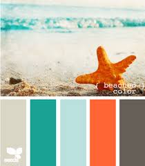 Our Living Room Will Focus On Teal And Grey But A Little Pop Of Coral Will Be A Nice Transition For The Kitchen Beach Color Colour Schemes Color Schemes