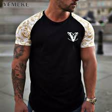 Yemeke Brand T Shirts 2019 Summer Short Sleeve O Neck Stripe Printed Loose Slim T Shirt Mens Tops Te Erkek Tisort Erkek Giyim Tisort