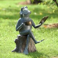 Whimsical Frog Enjoying Reading His Walden Pond Book While Drinking From His Coffee Mug Joy Of Reading F Garden Statues Metal Sculptures Garden Frog Statues