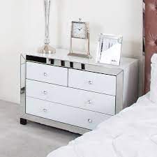 Up to 12 months to pay on selected furniture when you spend £199 or more. Arctic White Mirrored Glass 4 Drawer Chest Of Drawers Cabinet Cupboard Picture Perfect Home