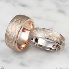 Our Champagne Mokume Wedding Bands Are Made To Order In The Width And Liner Metal You Wa Steel Wedding Bands Damascus Steel Wedding Band Palladium Wedding Band