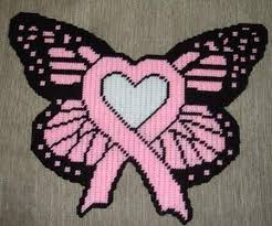 Rainbow mini cross stitch pattern. Pink Ribbon Heart Butterfly