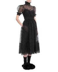 B3xvq Simone Rocha Puff Sleeve High Neck Lace Midi Dress Black Dresses Lace Midi Dress Black Lace Midi Dress