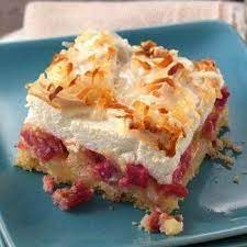Five Ingredient Rhubarb Squares Recipe Rhubarb Recipes Rhubarb Desserts Rhubarb And Custard