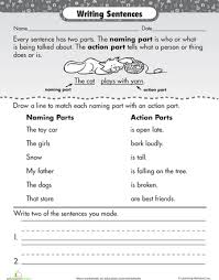 Beginning Grammar Parts Of A Sentence Worksheet Education Com Parts Of A Sentence Substitute Teacher Activities Sentences