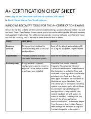 220 901 Cheat Sheet 2017 Pdf A Certification Cheat Sheet From Comptia A Certification All In One For Dummies 4th Edition By Glen E Clarke Edward Tetz Course Hero