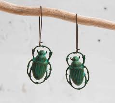 Steam Punk Green Beetle Earrings Halloween Nature Study Moonrise Kingdom Jewelry Wes Anderson Inspired Jewelry Green Beetle Beetle Green Collection