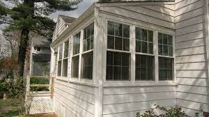 Exterior View Of 4 Season Room Conversion Double Hung Windows With Half Screens In Chatham Nj Porch Design Back Porch Designs Traditional Exterior