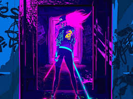 Not bad wallpaper in the style of cyberpunk. Desktop Wallpaper Artwork League Of Legends Akali Online Game Neon Hd Image Picture Background 99bedb